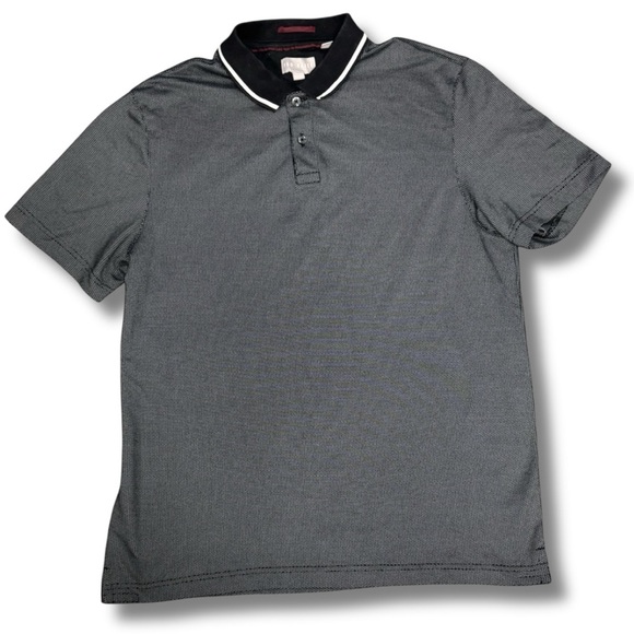 TED BAKER - Men’s Short Sleeve Houndstooth Patterned Polo, Black, Large - Picture 1 of 3